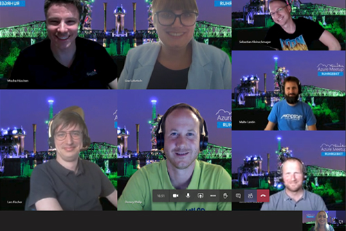 Das Azure Ruhrgebiet Meetup im Juni 2020 mit Sessions über Azure Site Recovery, Azure Front Door und den Einsatz von Full Stack Azure bei Start-Ups. Ein Bild von Speakern und Organisatoren des Azure Ruhrgebiet Meetups im Juni 2020.
